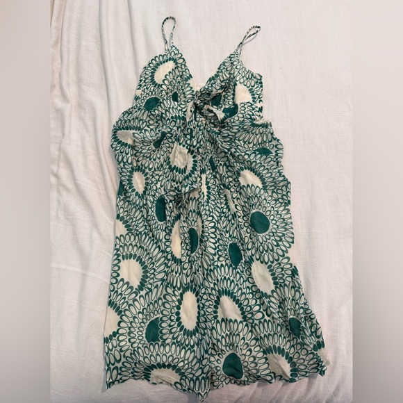 Trina Turk Green White Silk Sleeveless Mini Geometric size 2 - Picture 1 of 5